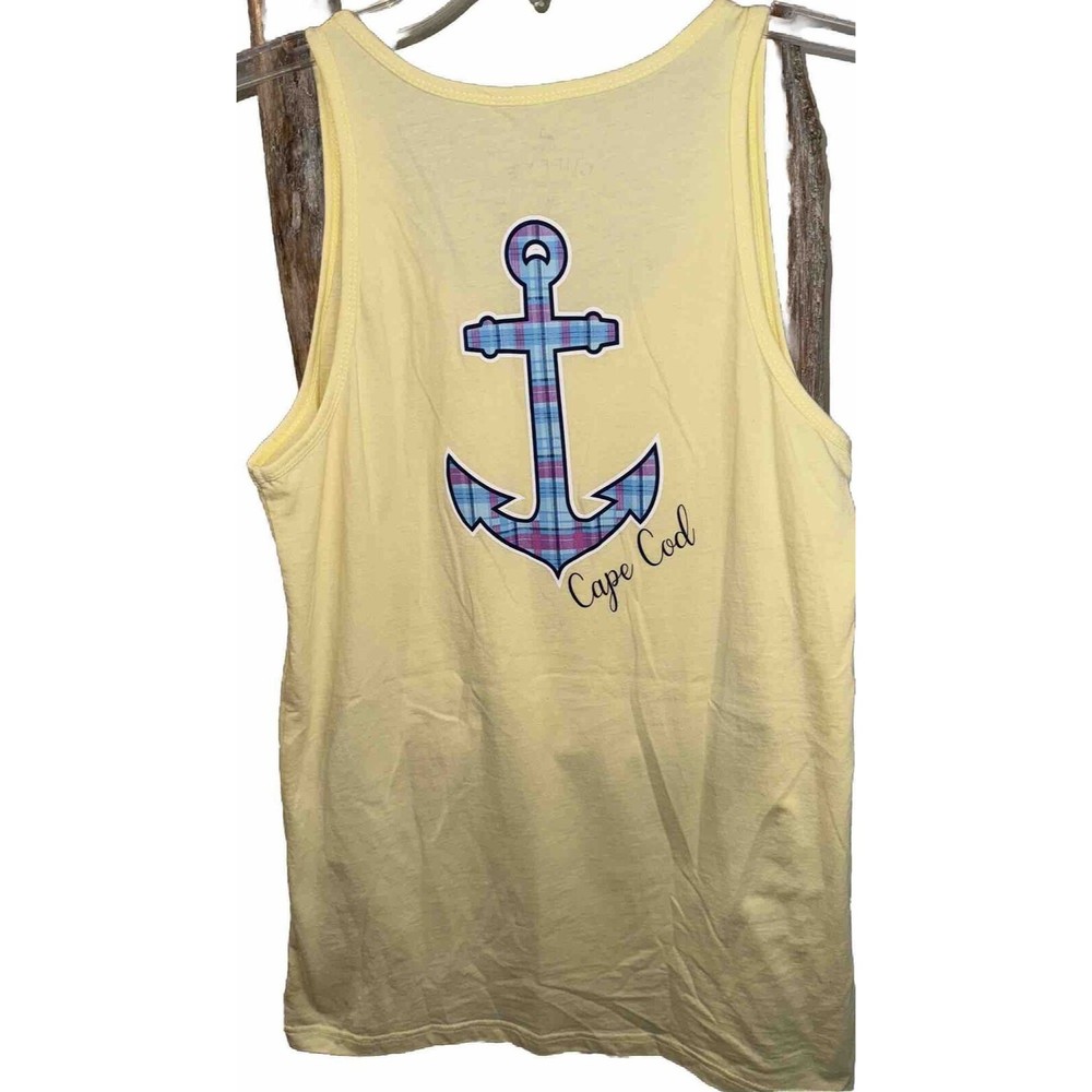 Cuffy’s‎ Cape Cod Nautical Plaid Anchor Yellow Tank Cotton Size M Women’s